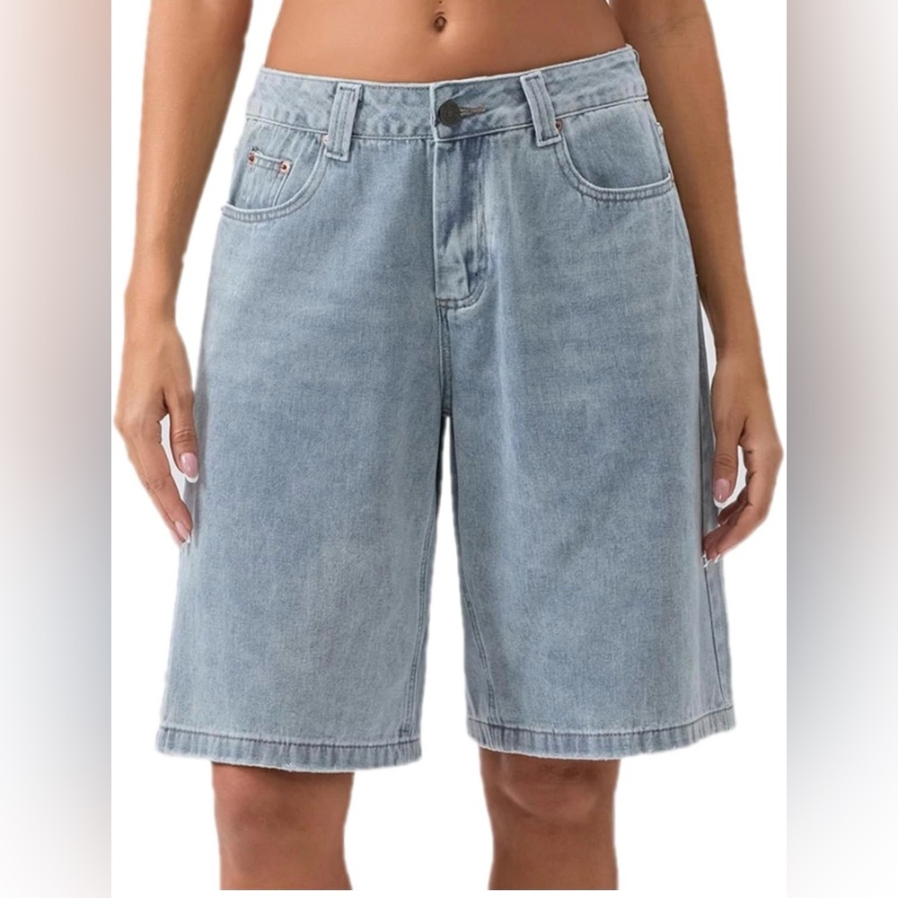 Casual Womens Knee Length Denim Shorts Loose